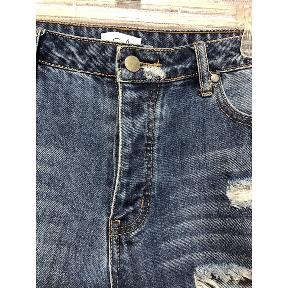 Women’s Easel Destroyed Jeans Sz Large EUC Waist 34” Inseam 27” Raw Hem Cropped - Picture 4 of 9